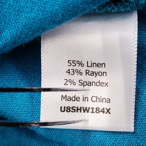 Market & Spruce Top Womens 2X Blue Linen Blend Ashlea Pleated Bell Sleeve V-Neck - Picture 5 of 11